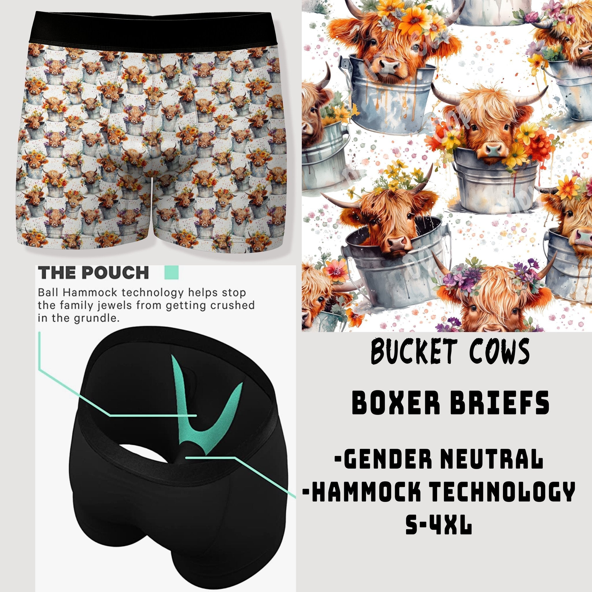 CAMI/UNDERWEAR RUN- BUCKET COWS-BOXER BRIEF