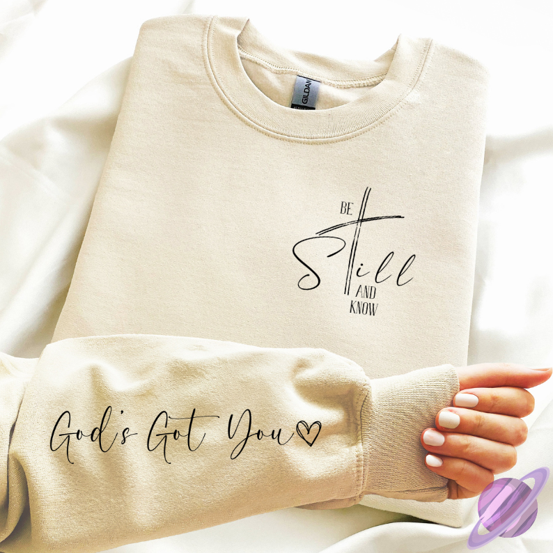 BE STILL SWEATSHIRT W/ SLEEVE PRINT