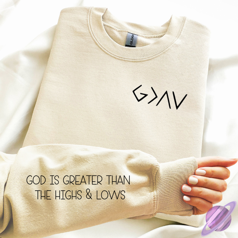 GOD IS GREATER SWEATSHIRT W/ SLEEVE PRINT