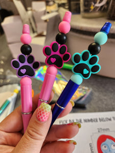 Fuschia Paw Silicone Beaded Pen or Keychain