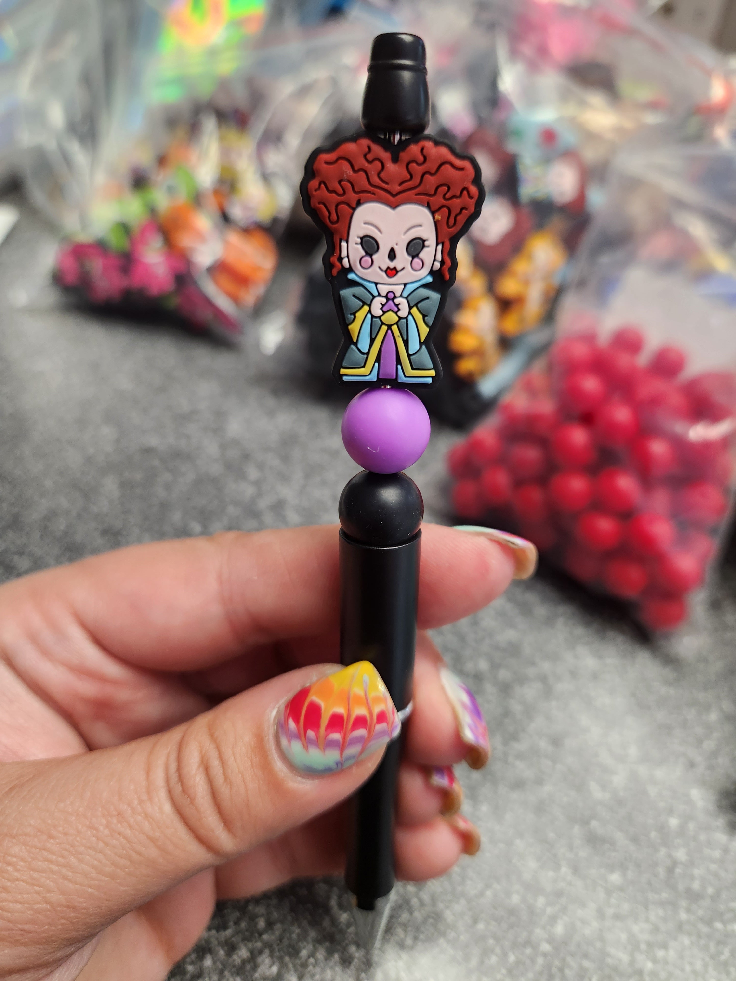 Red Witch Silicone Beaded Pen or Keychain