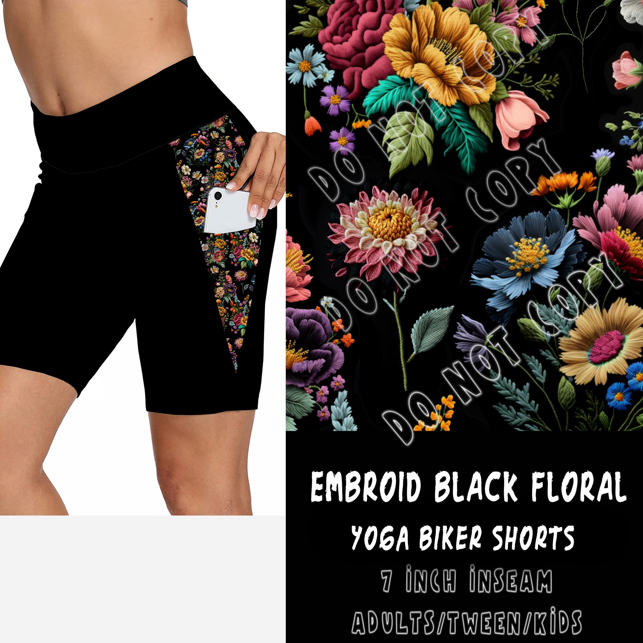 PPO 3 RUN-EMBROID BLACK FLORAL-SHORTS