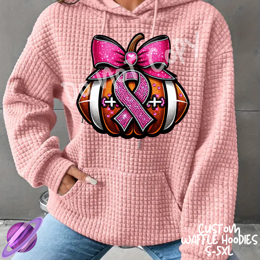 BLING PINK RIBBON FOOTBALL - CUSTOM WAFFLE HOODIES PREORDER CLOSING 9/30