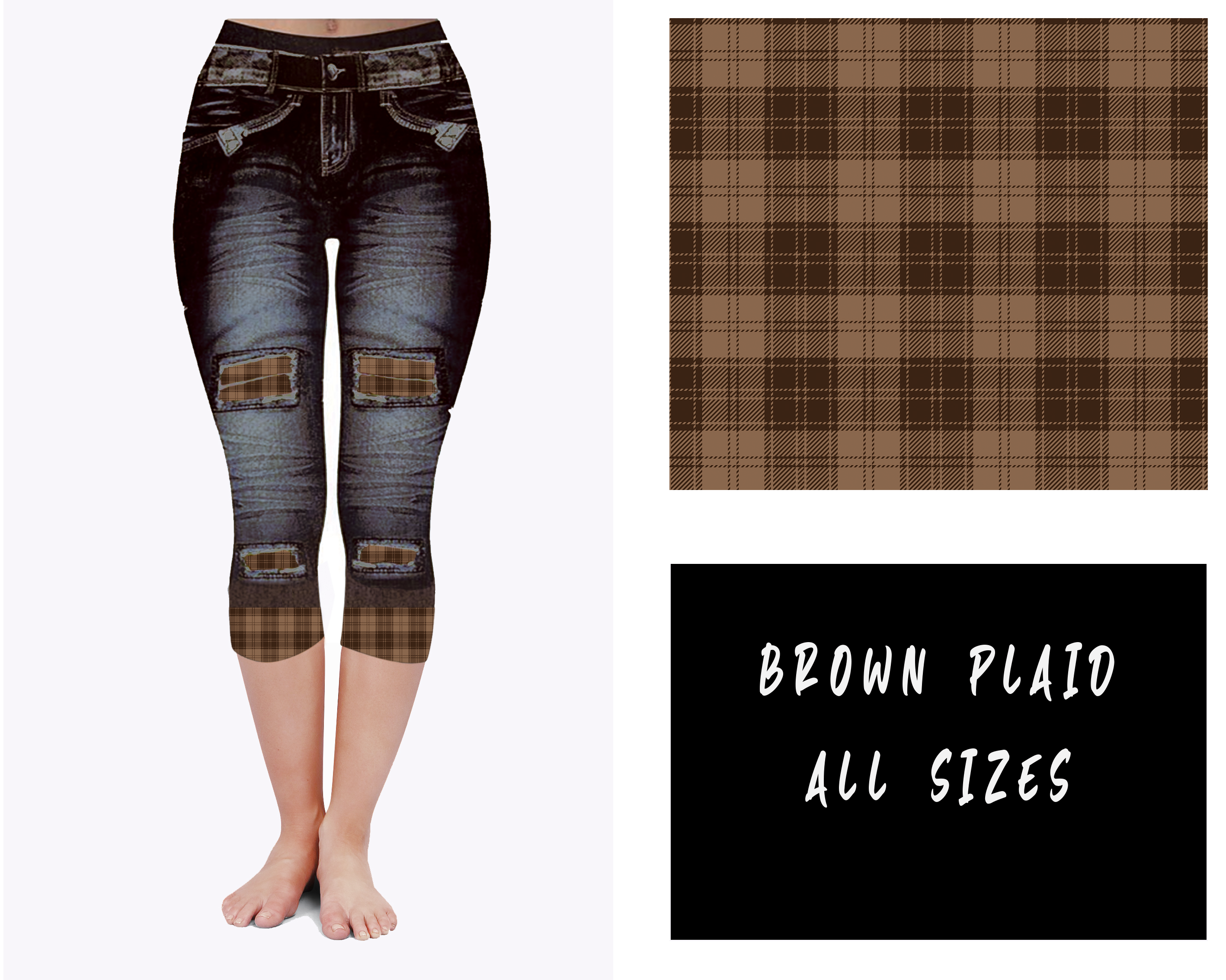 LEGGING JEAN RUN-BROWN PLAID (ACTIVE BACK POCKETS)