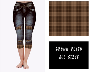 LEGGING JEAN RUN-BROWN PLAID (ACTIVE BACK POCKETS)