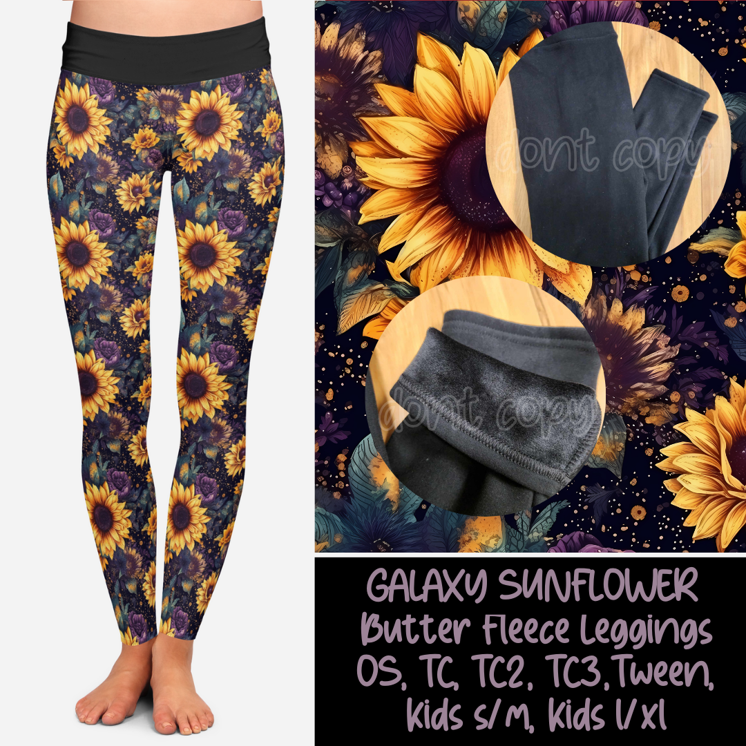 GALAXY SUNFLOWER - BUTTER FLEECE LINED LEGGINGS