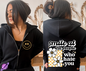 SMILE AT PEOPLE WHO HATE YOU - HEAVY COTTON FRONT ZIP UNISEX HOODIE PREORDER CLOSING 1/3